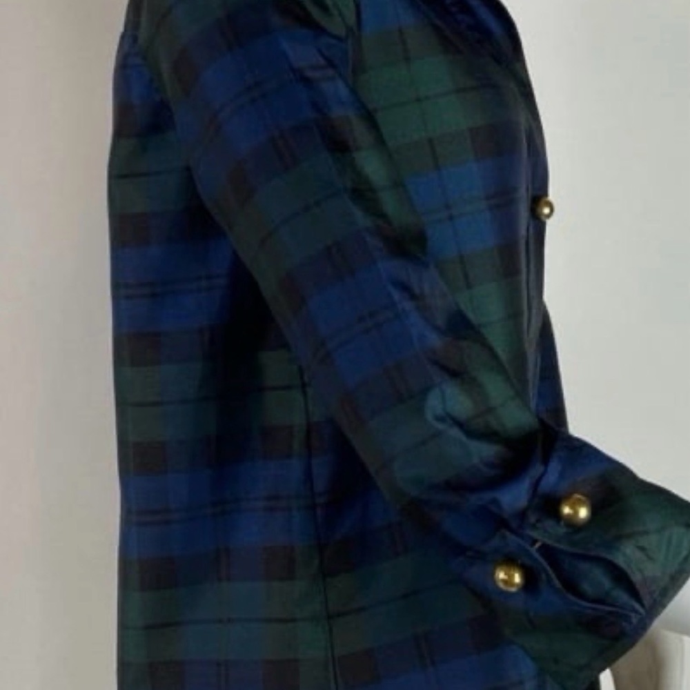 Tuckernuck Green and Blue Blackwatch Plaid French Cuff Celine Blouse Top XL - Picture 3 of 8